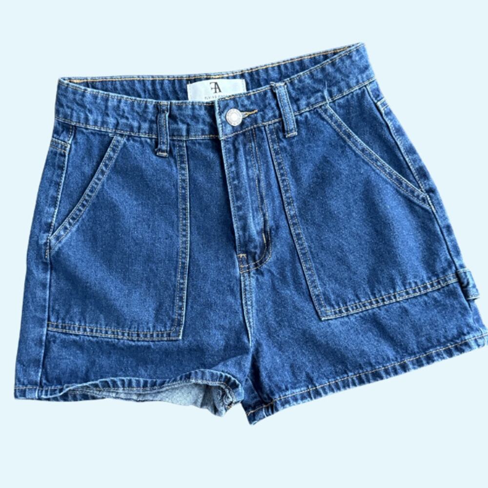 Flying Angel High Waist Denim Cargo Shorts Womens 5 Dark Wash Y2K Utility